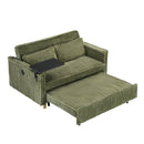 The pull-out and push-in green corduroy sofa with dual functions, equipped with a movable tabletop and USB ports, is suitable for use in living rooms and bedrooms.