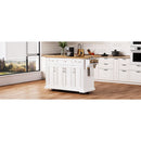 K&K 54inch Large Kitchen Island with Rubber Wood Drop Leaf, Embossed Texture Rolling Kitchen Cart on 4 Wheels with 4 Doors and 3 Drawers, Kitchen Island with Storage for Kitchen, Dining Room,White