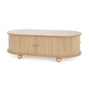 MDF ELEGANT LONG OVAL STORAGE SIDE TABLE WITH RETRO CHARM, NATURAL COLOR