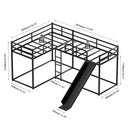 L-Shaped Bunk Bed with Slide and Short Ladder, Black