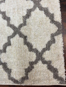 Modern Shag Rug, Ivory and Gray, Diamond Panel Design, Room Sized Area Rug