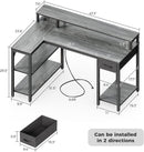 47 Inch L Shaped Desk With Led Lights And Power Outlets Grey