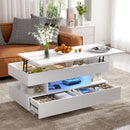 U-Can Lift-Top Coffee Table with 2 Drawers, Modern Coffee Table with Adequate Hidden Compartment, Multi-Functional Lift-Top Coffee Table with High-Gloss Finish for Living Room