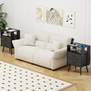 2 Pack Modern Nightstand with Charging Station, Bedside Tables with LED Light and Fabric Drawers
