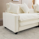 Chenille Upholstered Sectional Sofa with Removable Ottoman, USB Ports, Cup Holders, and Storage, Beige, 111'