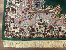 Persian Kerman Rug 4x6, Green Ivory Pink, Wool Vintage, Semi Open Field