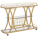 Golden Bar Cart with Wine Rack Tempered Glass Metal Frame Wine Storage