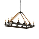 DecorBites™ 10-Head Rope Hanging Island Light: Industrial Metal Lamp in Black with Candle Design