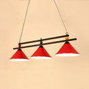 DecorBites™ 3-Head Conical Metallic Billiard Light - Indoor Island Lighting Fixture in Black/Red/Blue