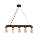 DecorBites™ 5-Head Steampunk Island Pendant Light with Straight Pipes and Rustic Charm