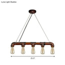 DecorBites™ 5-Head Steampunk Island Pendant Light with Straight Pipes and Rustic Charm