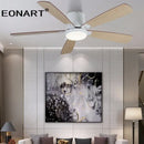 Modern black & white led ceiling fan with wood blades bedroom