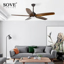 Modern dark brown wood ceiling fan with led light living room remote