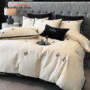 DecorBites™ 600TC Egyptian Cotton Butterfly Embroidery Bedding Set: Duvet, Sheet, Pillowcases