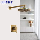 DecorBites™ 8" Antique Brass Round Wall Mounted Bathroom Shower Faucet Set with Rainfall Head & Hand Shower