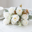 White rose and brown leaf peony silk bouquet wedding home decoration