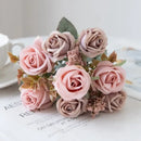 White rose and brown leaf peony silk bouquet wedding home decoration