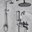 Matte black and white rainfall shower system with bathtub faucet bathroom hand shower