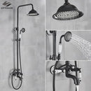 Matte black and white rainfall shower system with bathtub faucet bathroom hand shower