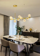 Modern black & gold head ring chandelier dining room amber glass globes