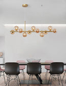 Modern black & gold head ring chandelier dining room amber glass globes