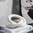 Abstract white & black ceramic knot sculpture living room decor
