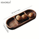 DecorBites™ Acacia Wood Oval Three-Compartment Japanese Dip Plate | Breakfast Dip Plate