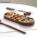 DecorBites™ Acacia Wood Oval Three-Compartment Japanese Dip Plate | Breakfast Dip Plate