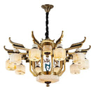 Chinese style golden copper jade chandelier living room lantern light