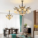 Chinese style golden copper jade chandelier living room lantern light