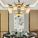Chinese style golden copper jade chandelier living room lantern light