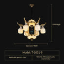 Chinese style golden copper jade chandelier living room lantern light