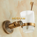 Antique brass floral cup holder bathroom wall mounted towel ring