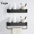 Black aluminum bathroom shelf with towel bar – bathroom organizer