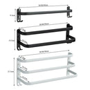 Modern black aluminum triple tier bathroom towel rack with hooks