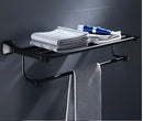 Matte black aluminum bathroom hardware set with towel rack and brush holder