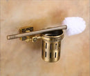 Antique brass ornate toilet brush holder set with ceramic cup bathroom