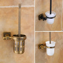 Antique brass ornate toilet brush holder set with ceramic cup bathroom