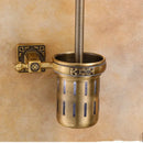Antique brass ornate toilet brush holder set with ceramic cup bathroom