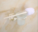 Antique brass ornate toilet brush holder set with ceramic cup bathroom