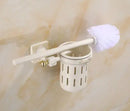 Antique brass ornate toilet brush holder set with ceramic cup bathroom