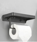 Black aluminum gray bathroom paper roll holder with phone shelf