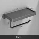 Black aluminum gray bathroom paper roll holder with phone shelf
