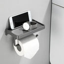 Black aluminum gray bathroom paper roll holder with phone shelf