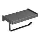 Black aluminum gray bathroom paper roll holder with phone shelf