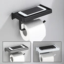 Black aluminum gray bathroom paper roll holder with phone shelf