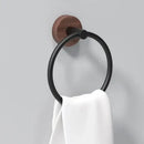 Black matte and walnut towel ring for bathroom and kitchen wall mount