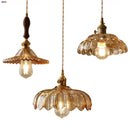 DecorBites™ Amber Flower Glass LED Pendant Light - Modern Nordic Copper Switch Hang Lamp