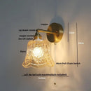 Amber flower glass wall light brass pull chain kitchen sconce