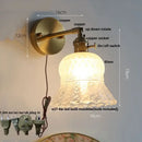 Amber flower glass wall light brass pull chain kitchen sconce